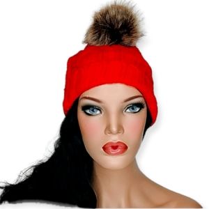 Red Cable Knit Beanie